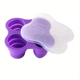 1pc Silicone Storage Folding Ice Sphere Tray Ice Cube Ice Sphere Mold Food Supplement Box With Lid Folding Fruit Snacks Storage Round Ice Sphere Tray (Color: PURPLE)