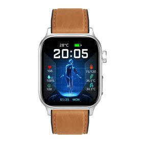Medical Grade Healthcare Heart Rate ECG Sleep Sedentary Physiological Monitoring Smartwatch (Color: BROWN)